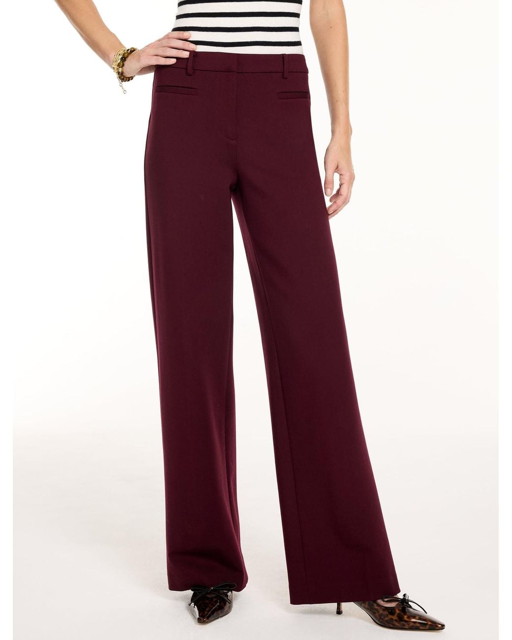Talbots Red Polished Ponte Wide Leg Pants