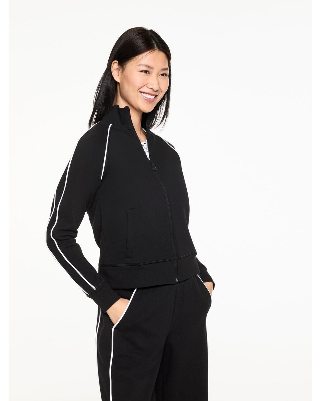 Talbots Black Piqué Full-zip Jacket
