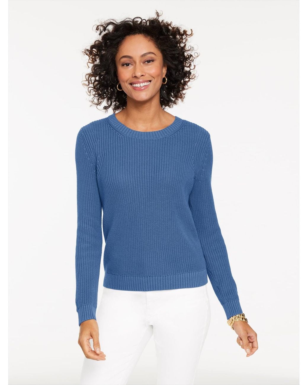 Talbots Blue Shaker Stitch Crewneck Sweater