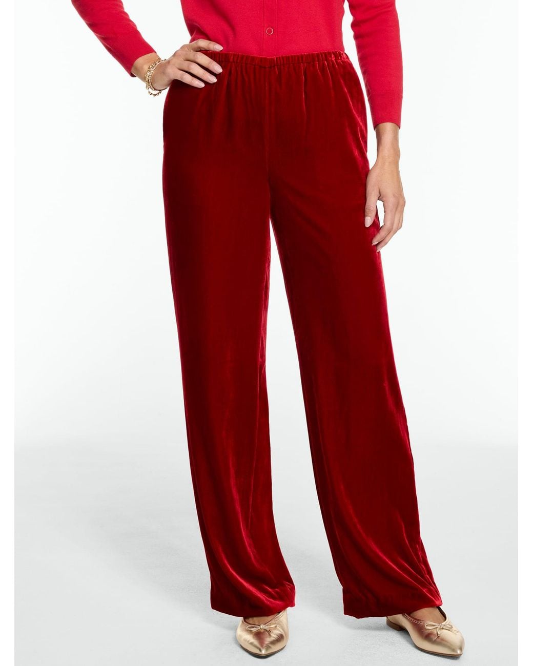 Talbots Red Velvet Wide Leg Pull-on Pants