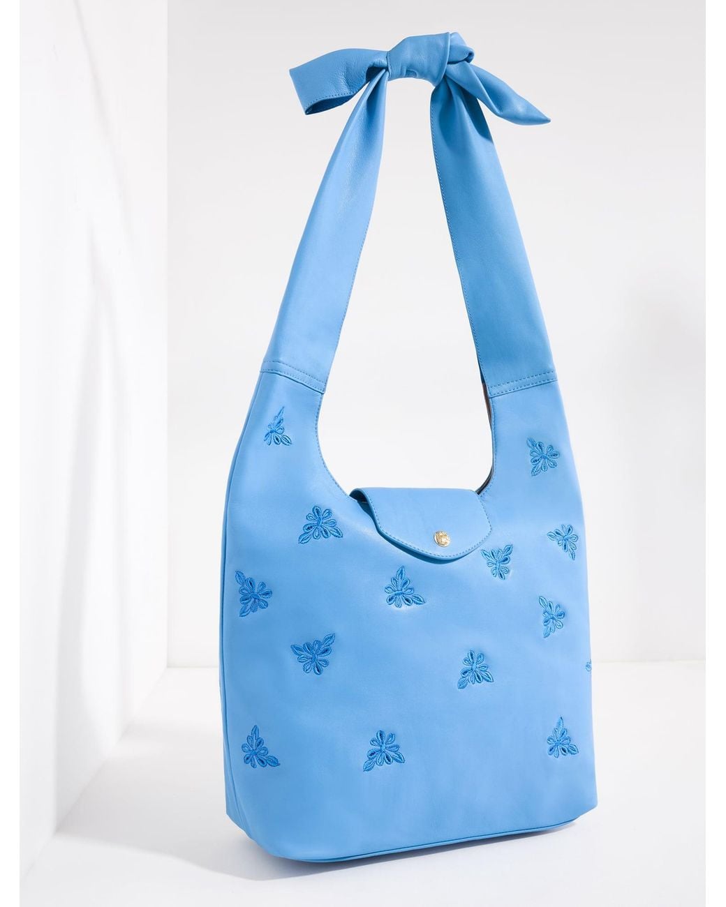 Talbots Blue Embroidered Knot Nappa Hobo Bag