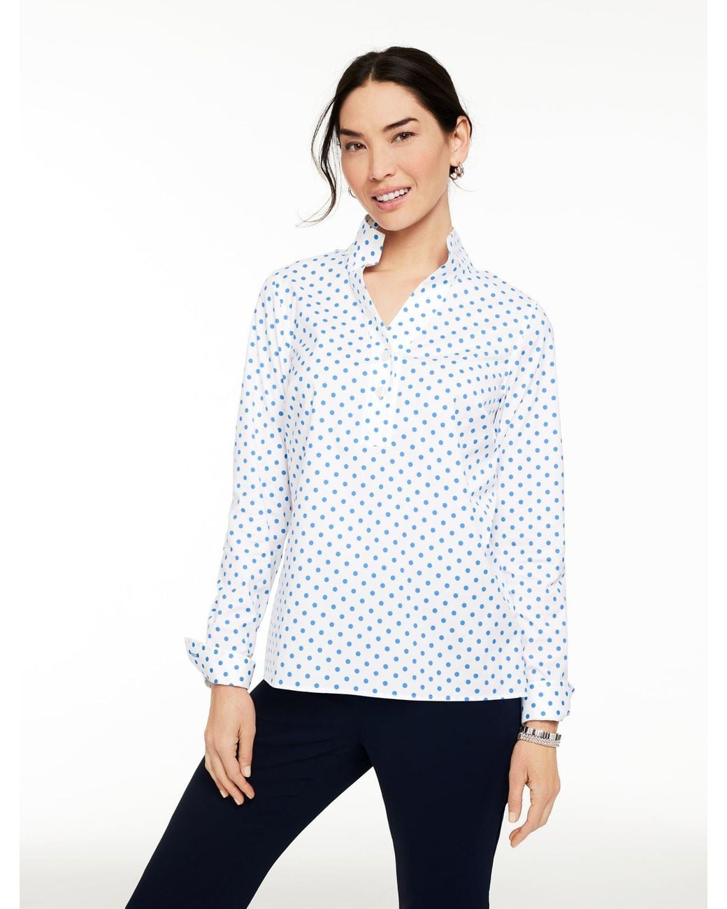 Talbots White Non-iron Tunic Popover Shirt