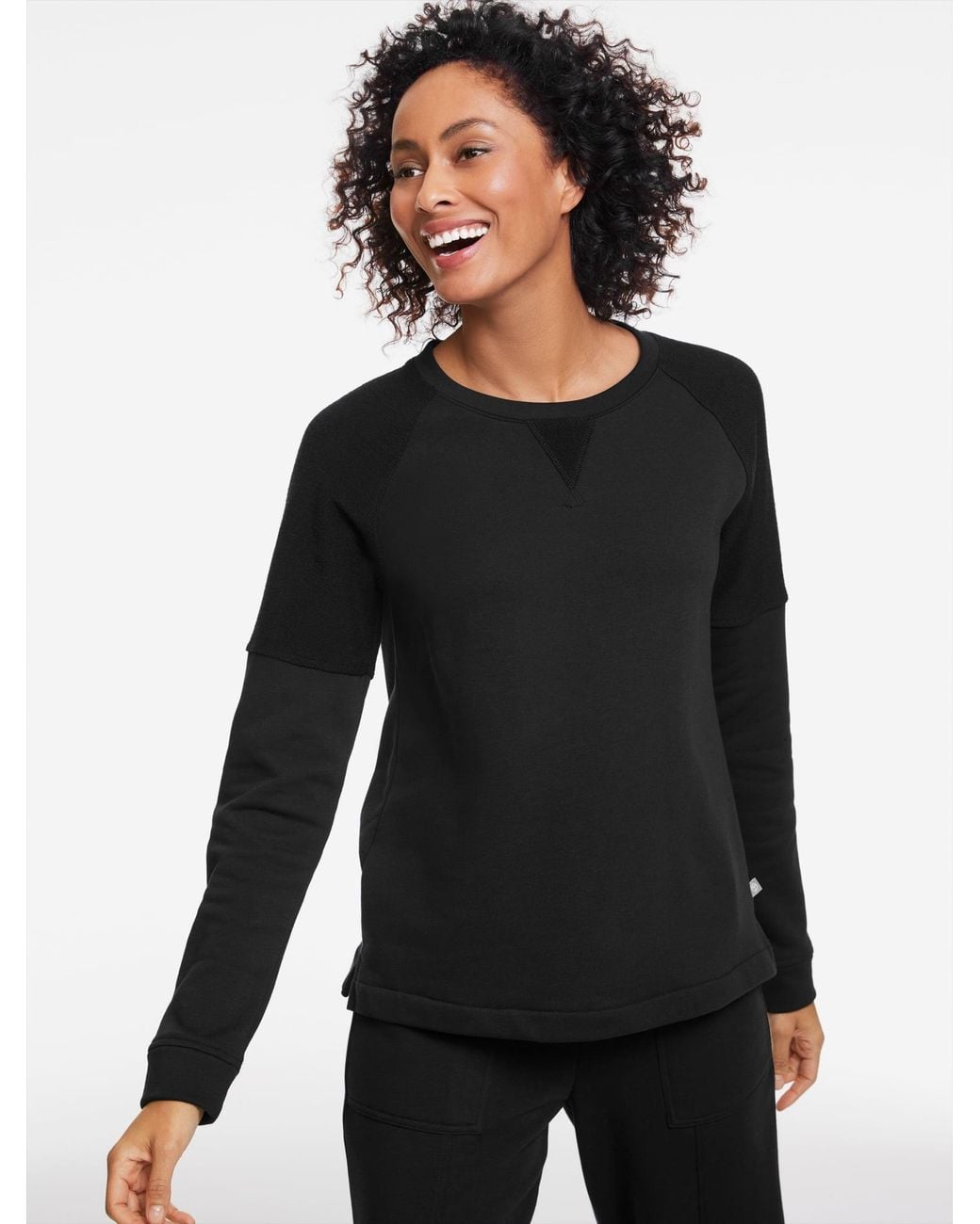 Talbots Black Cozy French Terry Crewneck Sweater Pullover