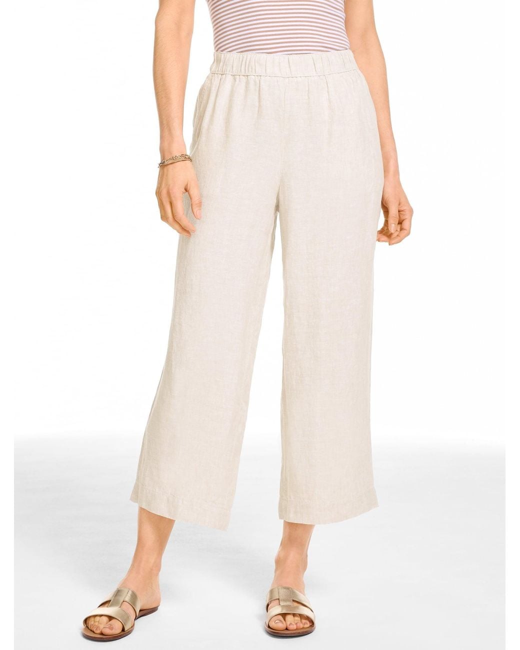 Talbots Natural Washed Linen Wide Crop Pull-on Pants