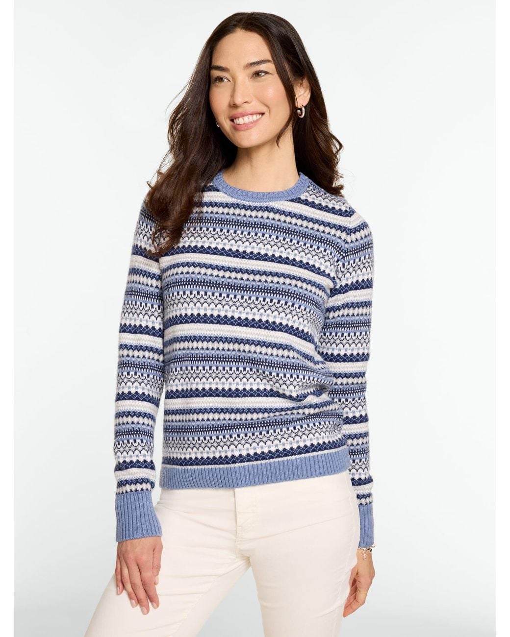 Talbots Blue Chic Fair Isle Crewneck Sweater