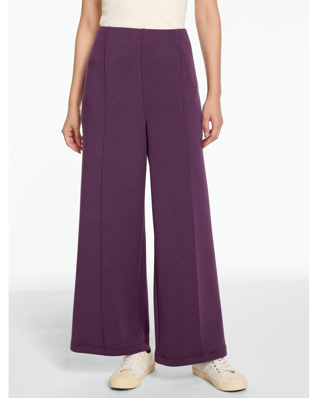 Talbots Purple Airknit Stretch Ribbed High Waist Wide Leg Pants