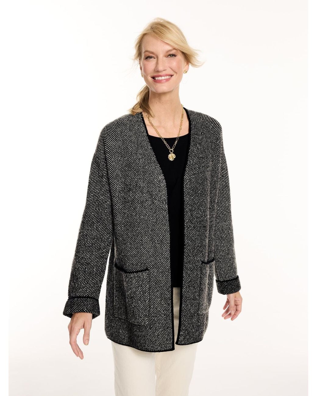 Talbots Gray Open Front Sweater Jacket