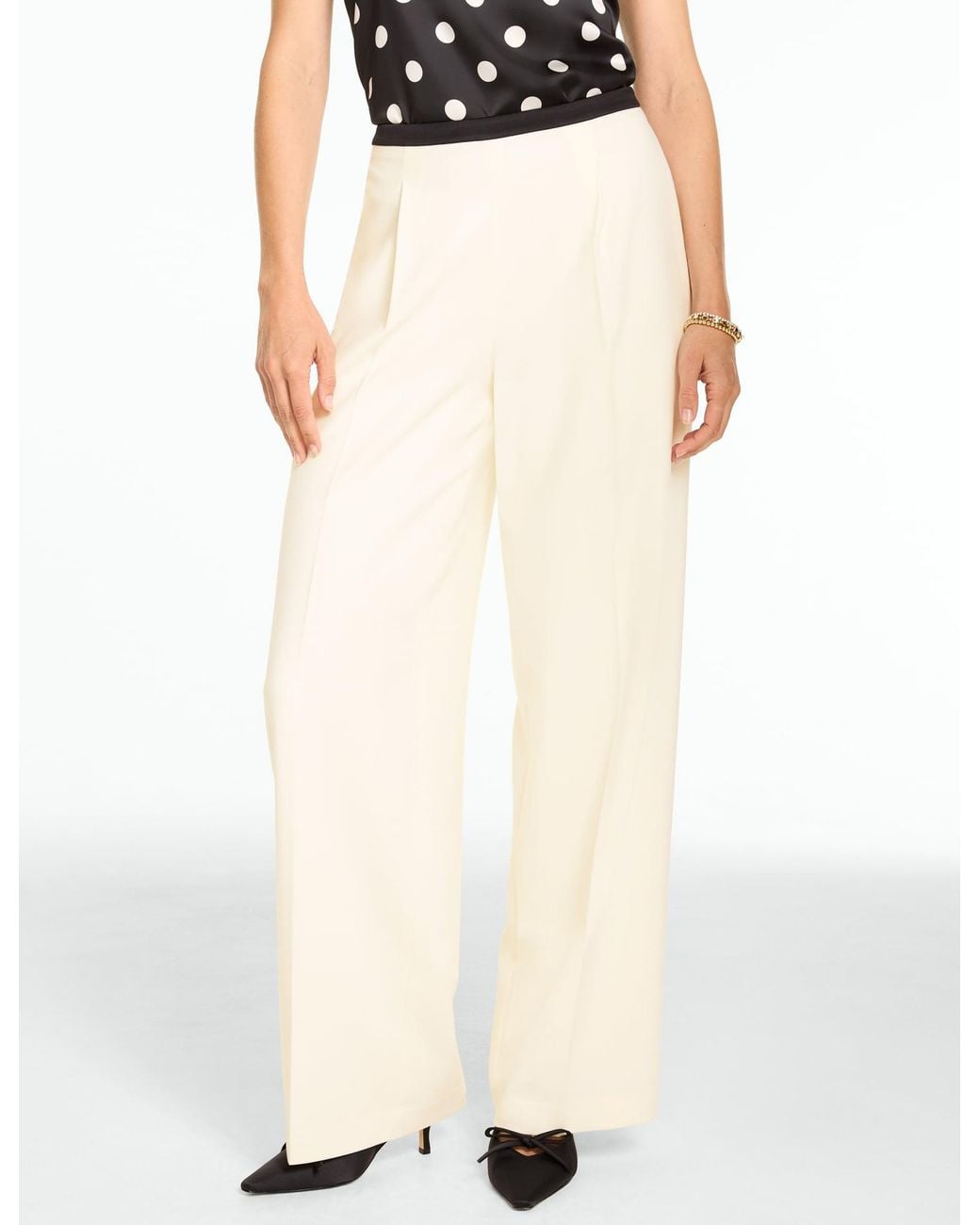 Talbots White Lightweight Double Cloth Wide Leg Pants