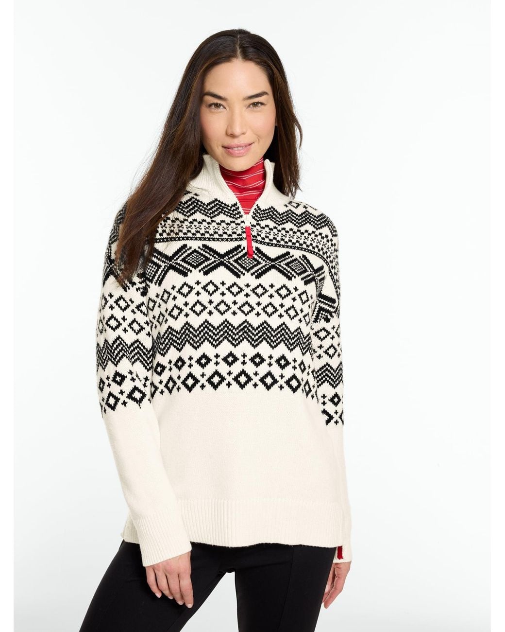 Talbots White Snowflake Fair Isle Tunic Sweater