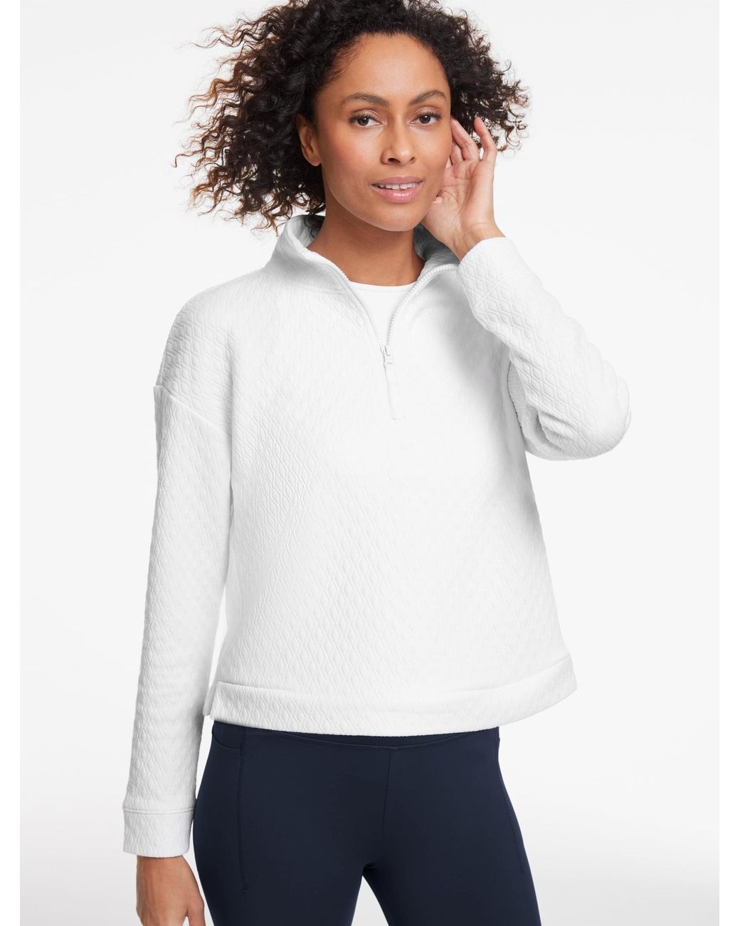 Talbots White Jacquard Half-zip Pullover Sweater