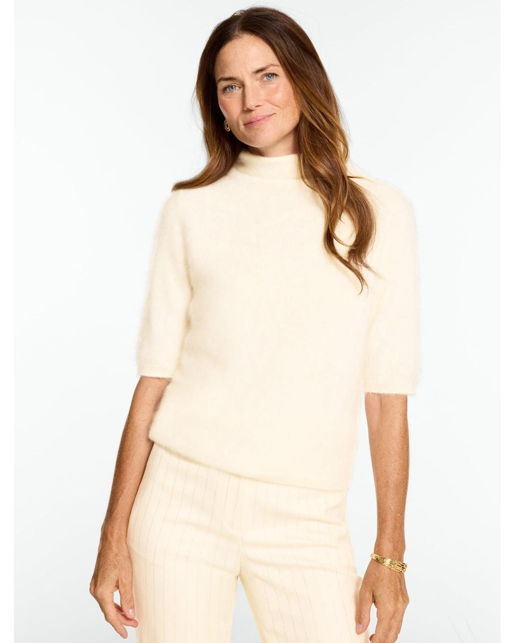 Talbots Natural Brushed Cashmere Mockneck Sweater