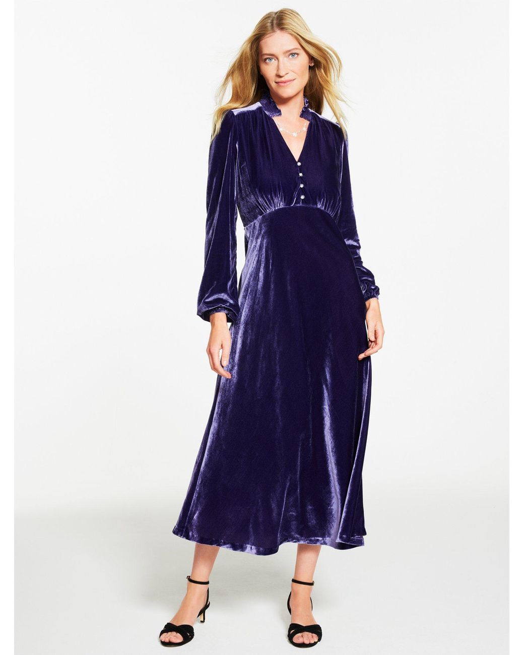 Talbots Velvet Fit & Flare Midi Dress in Blue | Lyst