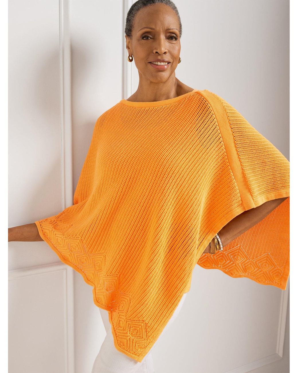 Talbots Crochet Poncho in Orange | Lyst