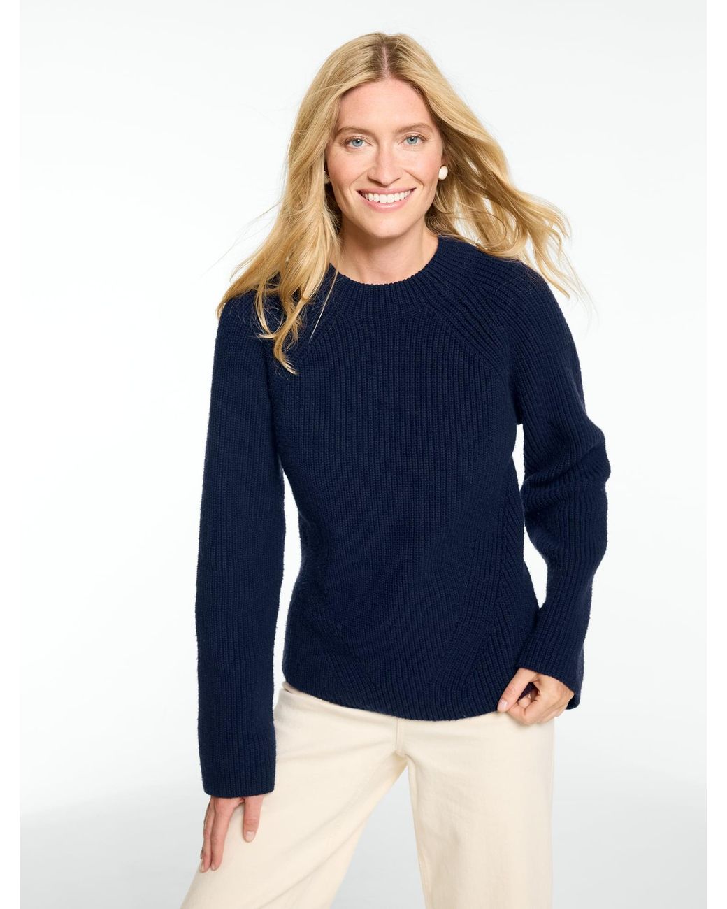 Talbots Blue Shaker Knit Crewneck Sweater