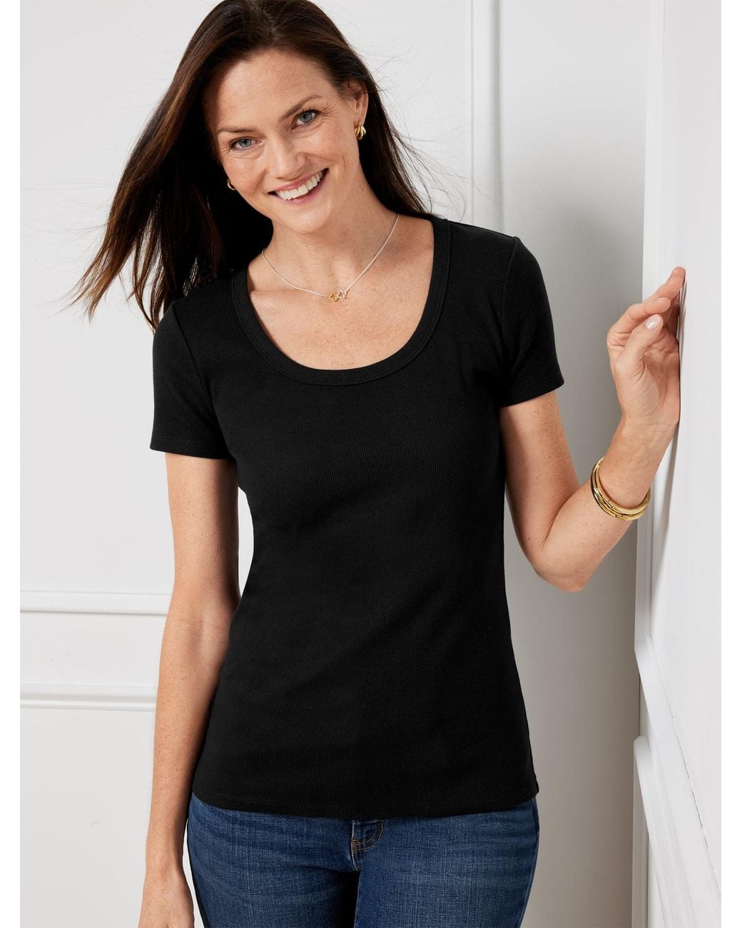 Talbots Black Ribbed Scoop Neck T-shirt
