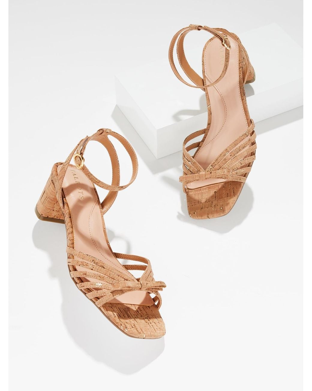 Talbots White Lily Strappy Block Heel Cork Sandals
