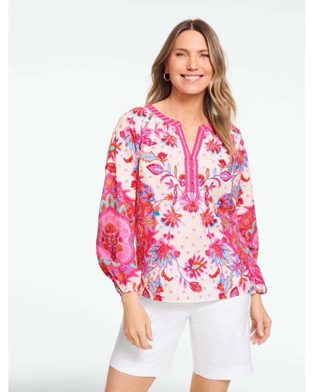 Talbots Pink Paradise Garden Popover Shirt