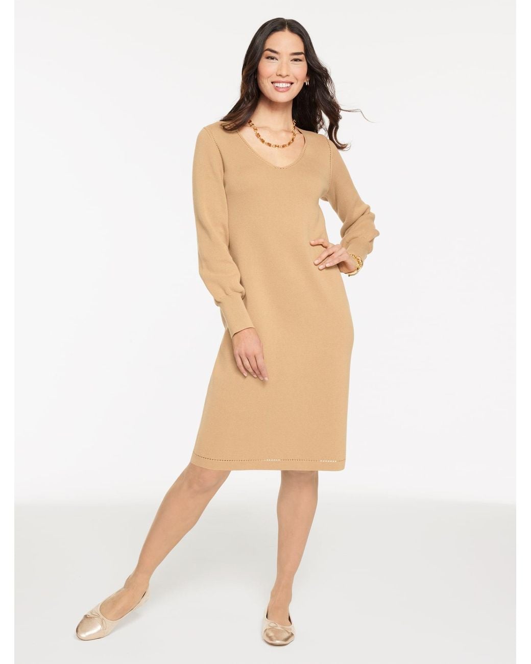 Talbots White Sweater Studio V-neck Midi Dress