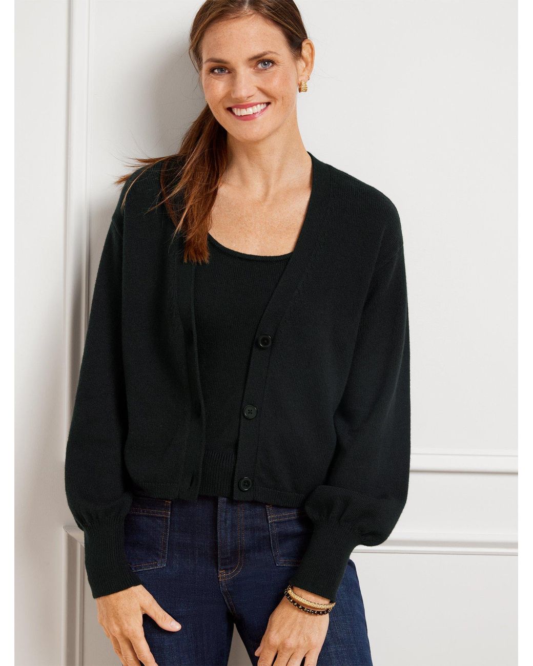 Talbots Bishop Sleeve Cardigan Sweater in Black Lyst UK