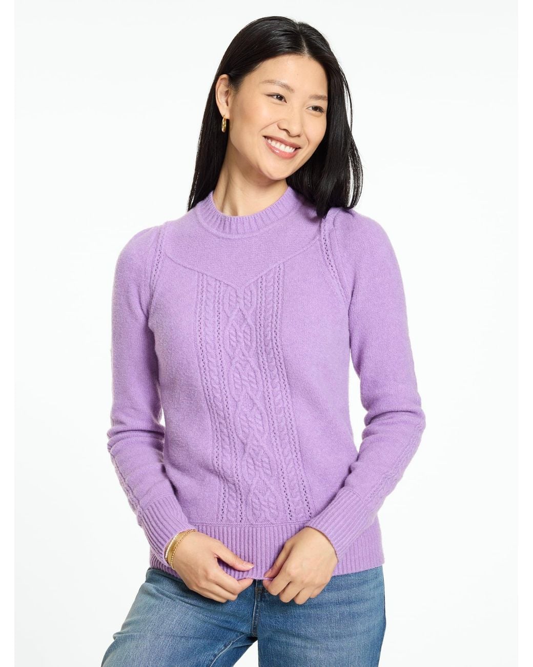 Talbots Purple Sweetheart Cable Knit Crewneck Sweater
