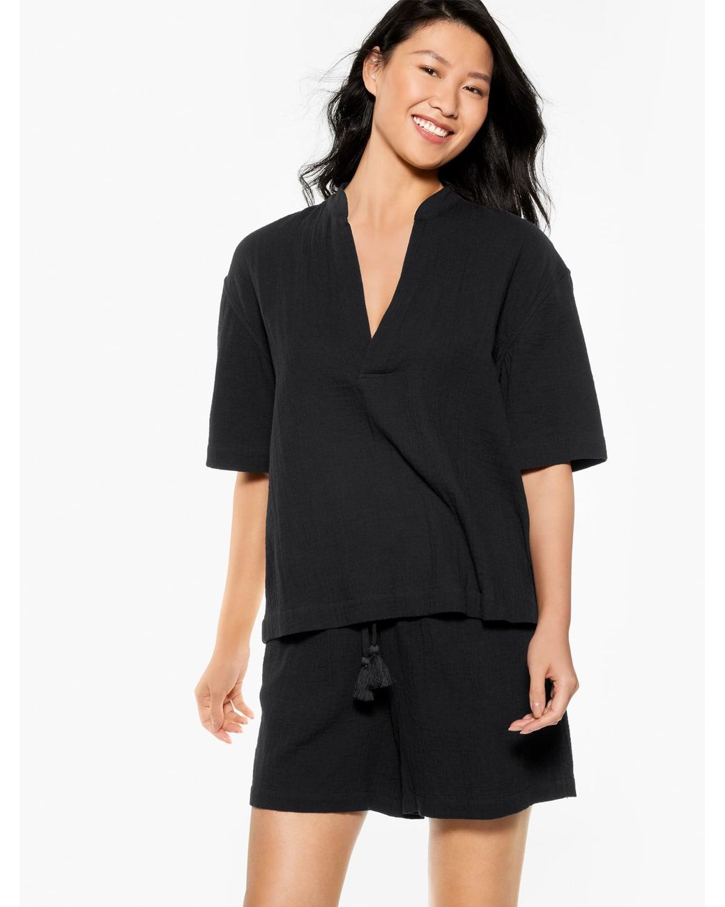 Aqua Club Black Gauze Popover Shirt Shirt Cover-up