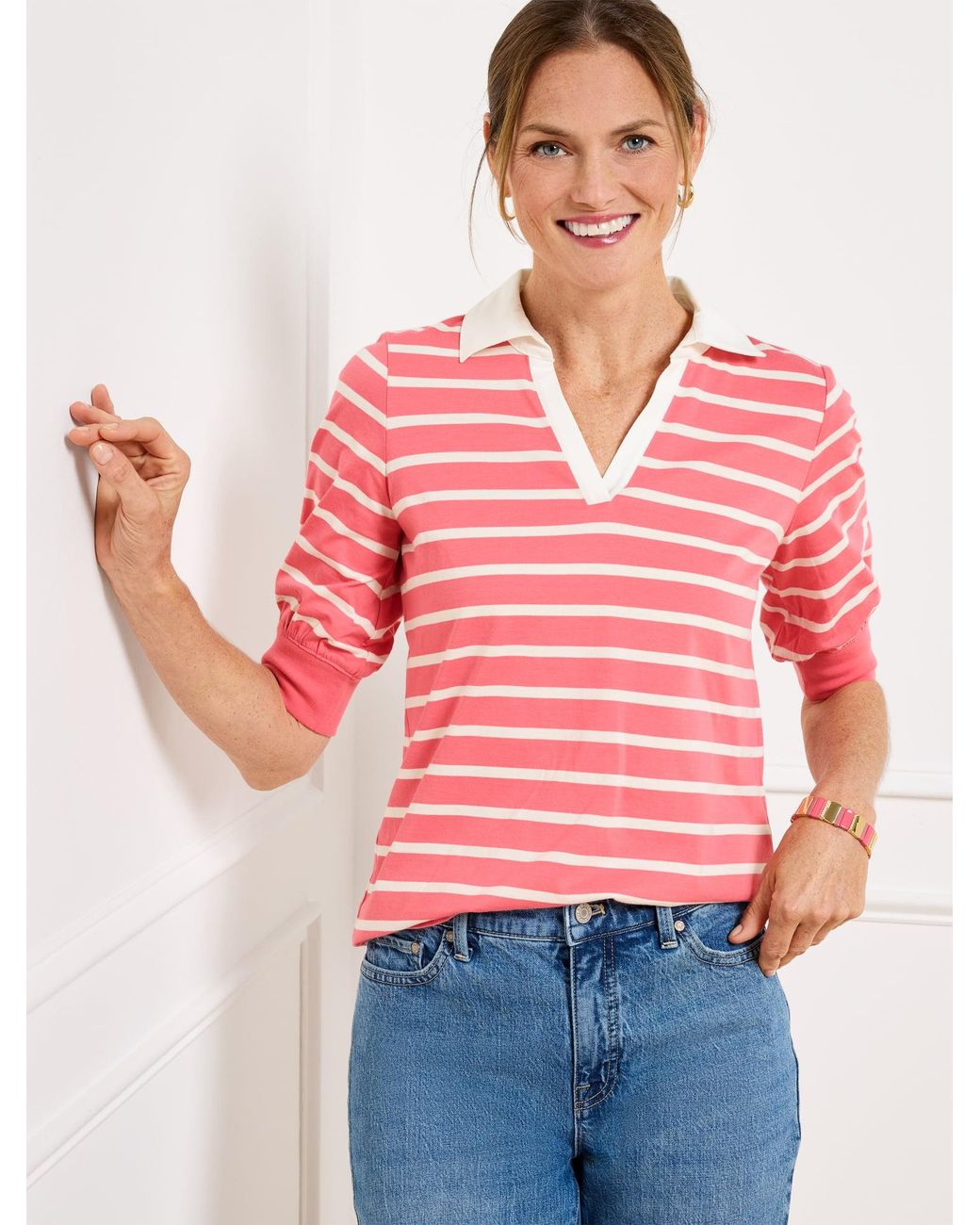 Talbots Pink Johnny Collar Pullover Sweater