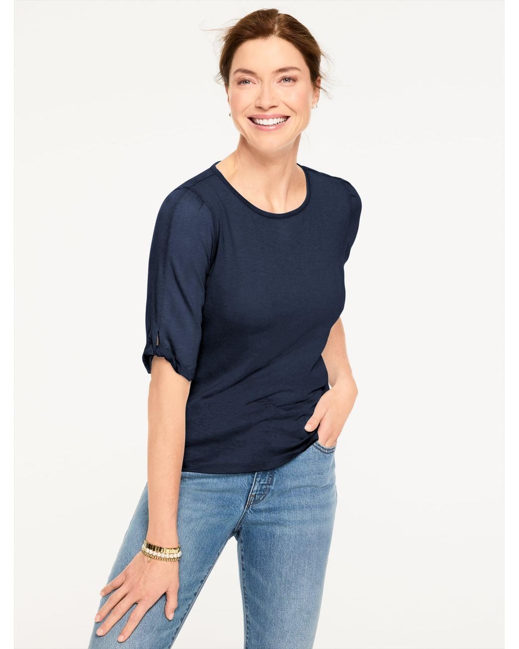 Talbots Blue Elbow Sleeve Knot Top