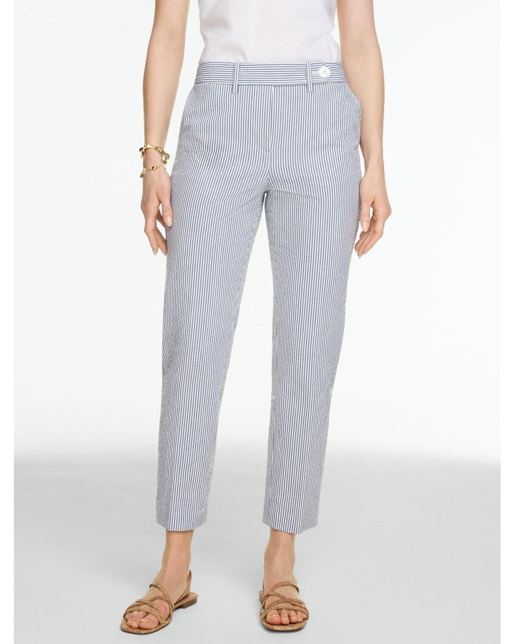 Talbots Blue Seersucker Tapered Ankle Pants