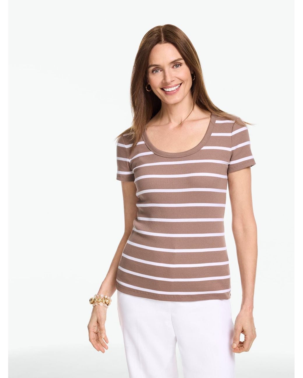 Talbots Multicolor Ribbed Scoop Neck T-shirt