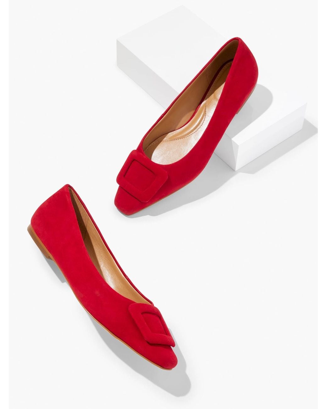 Talbots Red Whitley Buckle Suede Flats