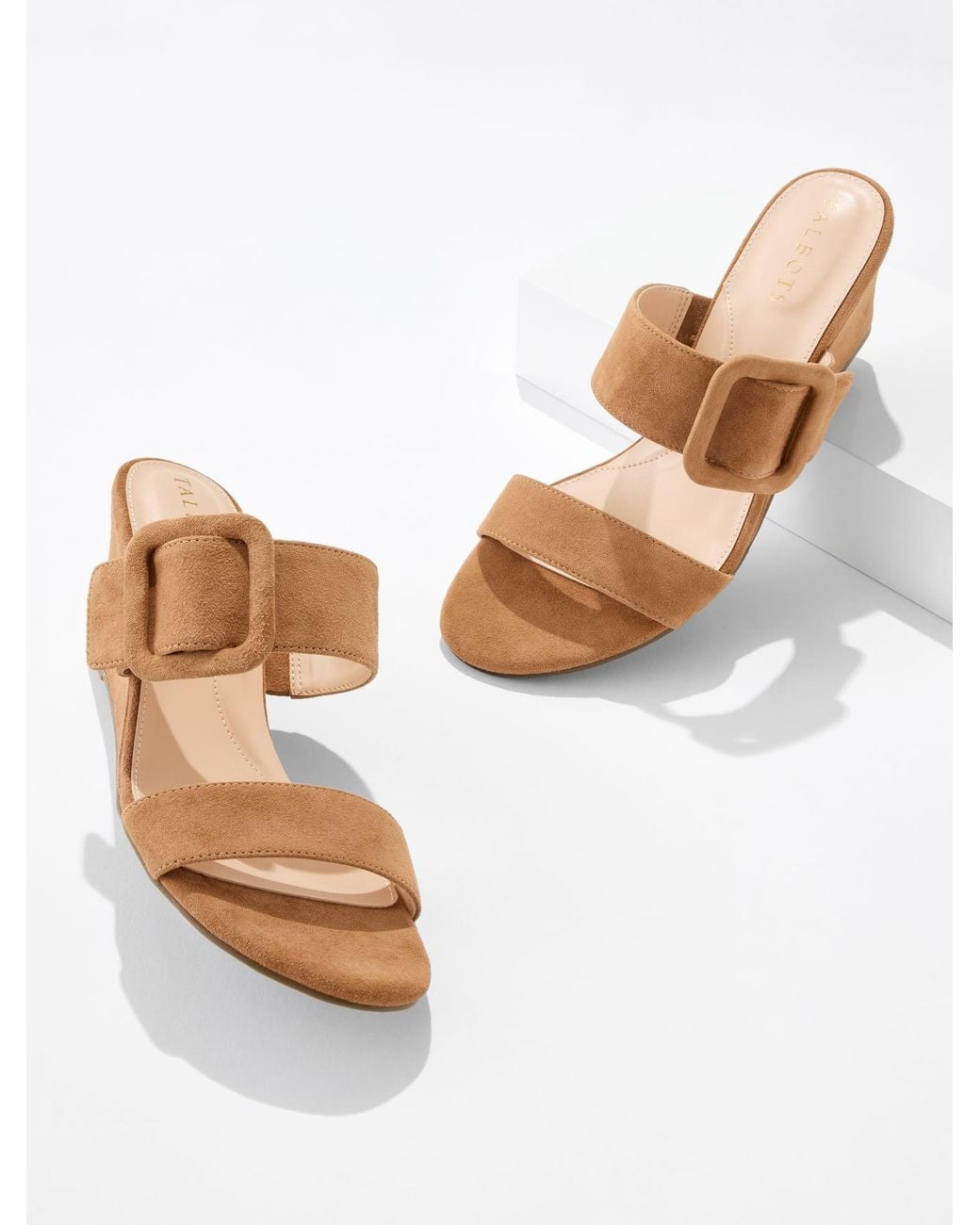 Talbots Natural Royce Buckle Wedge Sandals