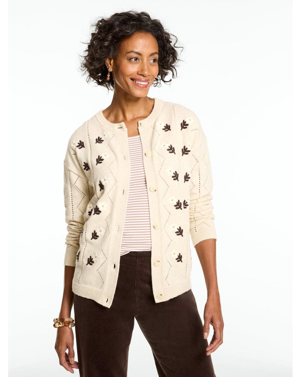 Talbots Natural Embroidered Cardigan Sweater