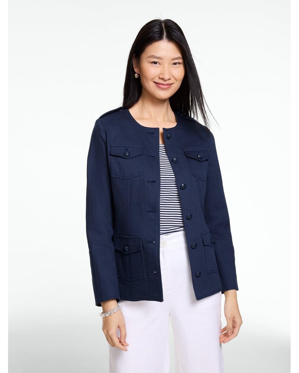 Talbots Blue Twill Collarless Jacket