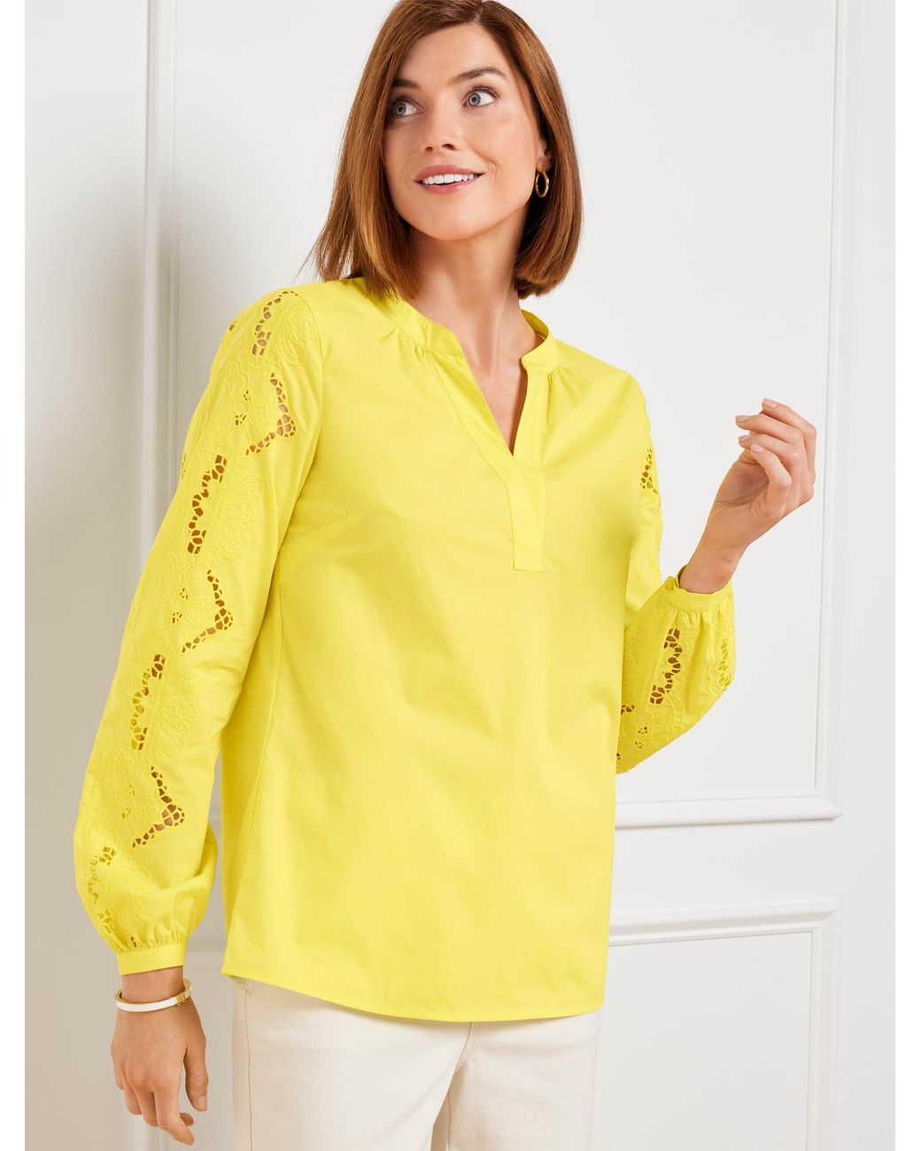 Talbots Yellow Embroidered Poplin Top