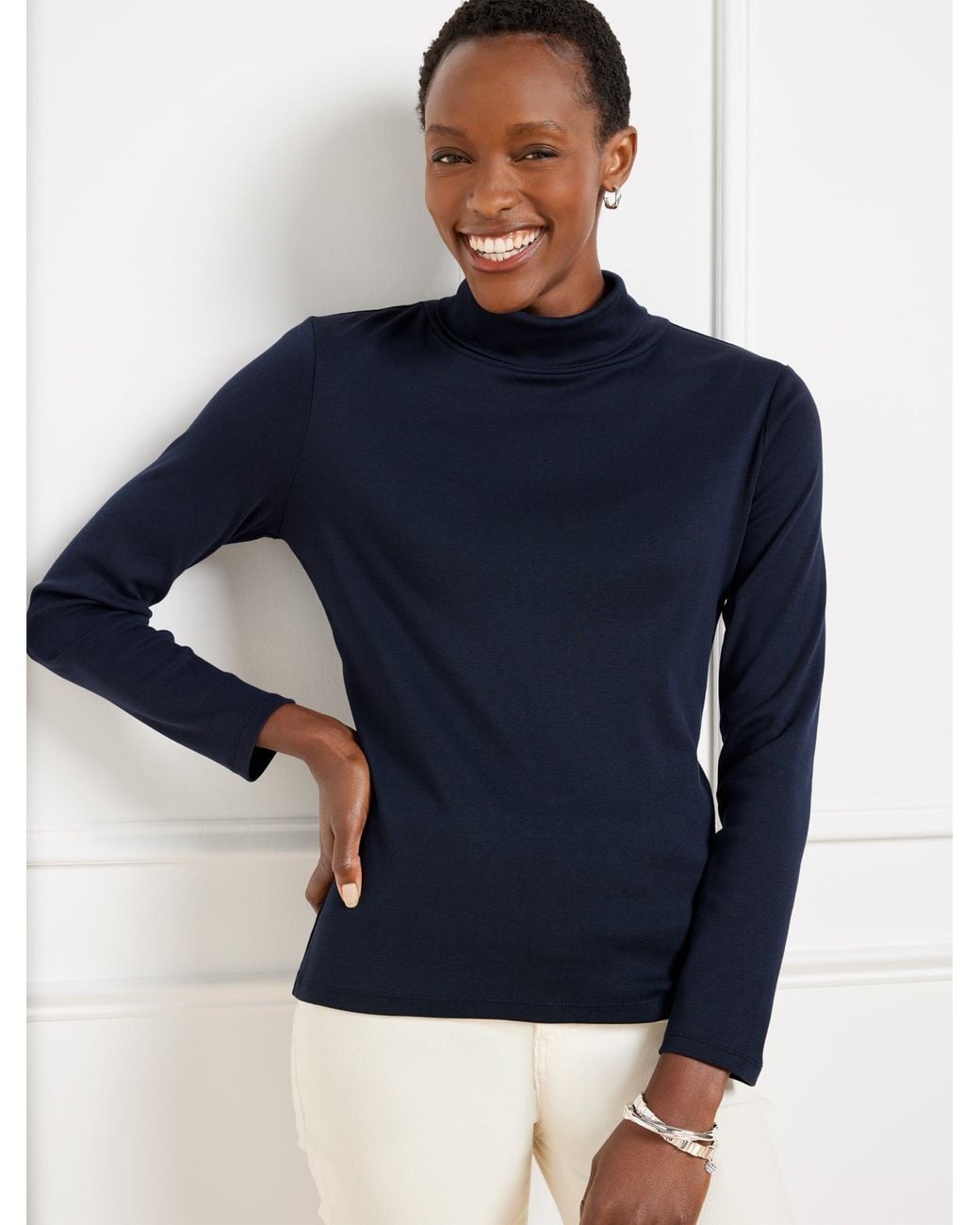Talbots Blue Cotton Turtleneck Top
