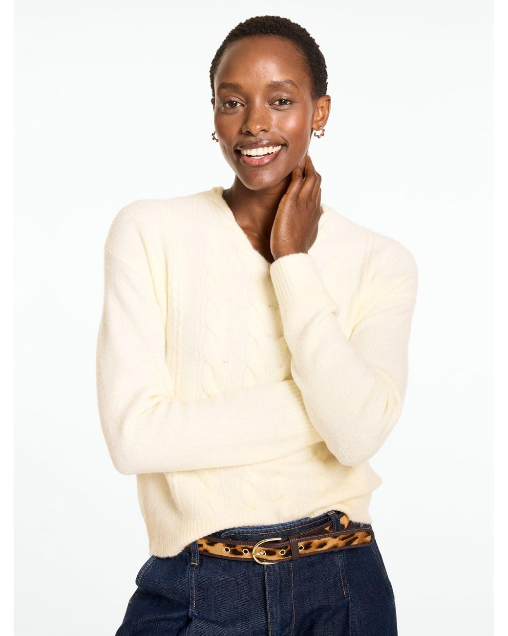 Talbots Natural Mixed Cable Knit Crewneck Sweater