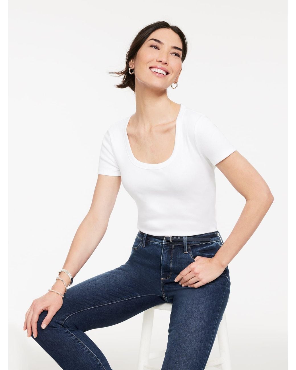 Talbots White Ribbed Scoop Neck T-shirt