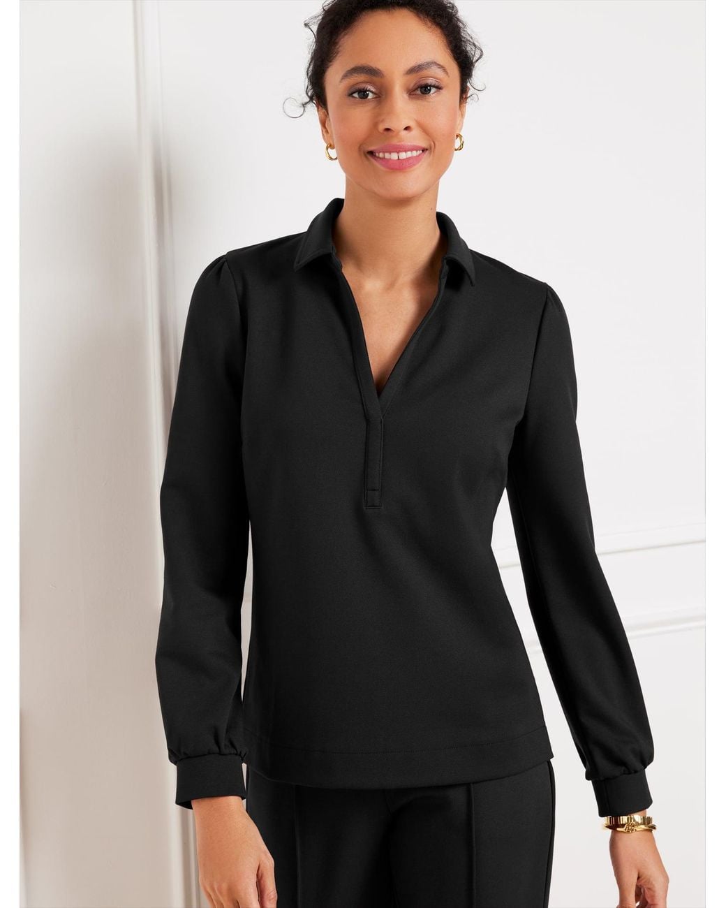 Talbots Black Passport Ponte Johnny Collar Pullover Sweater