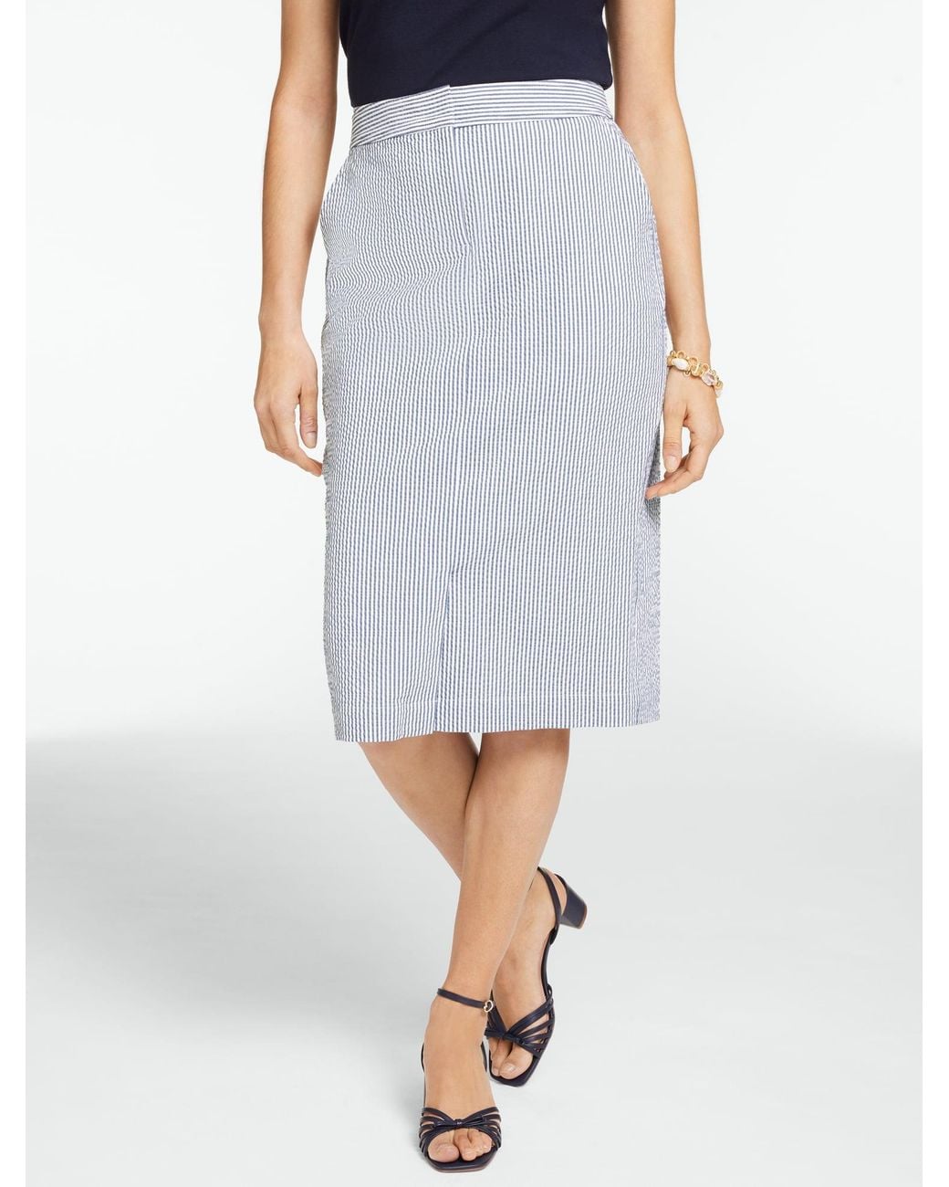 Talbots Blue Seersucker Pencil Skirt