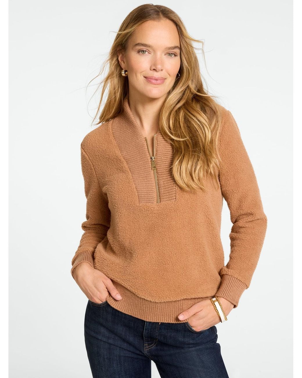 Talbots Blue Microfleece Quarter-zip Pullover Sweater