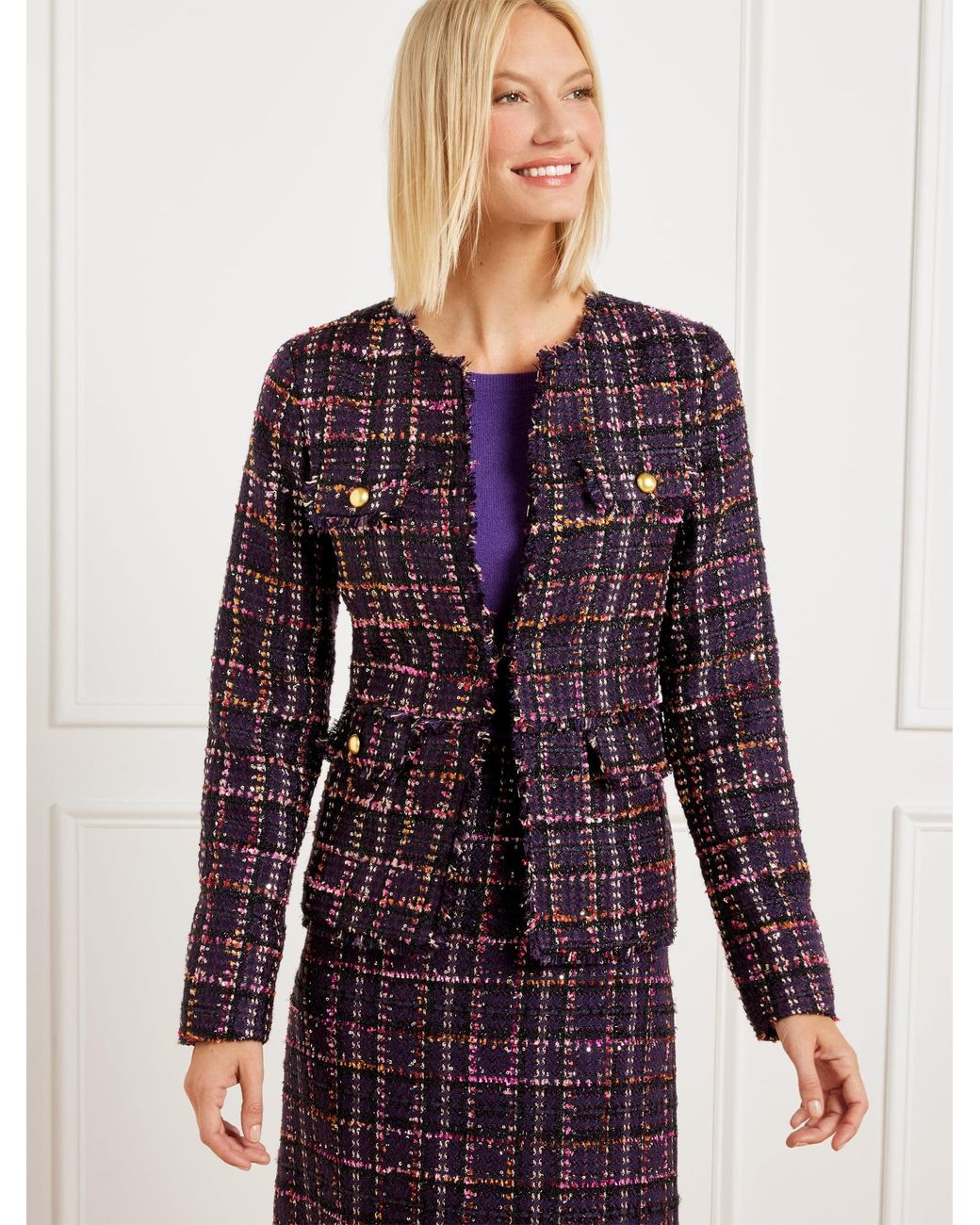 Talbots Blue Midnight Sparkle Tweed Jacket
