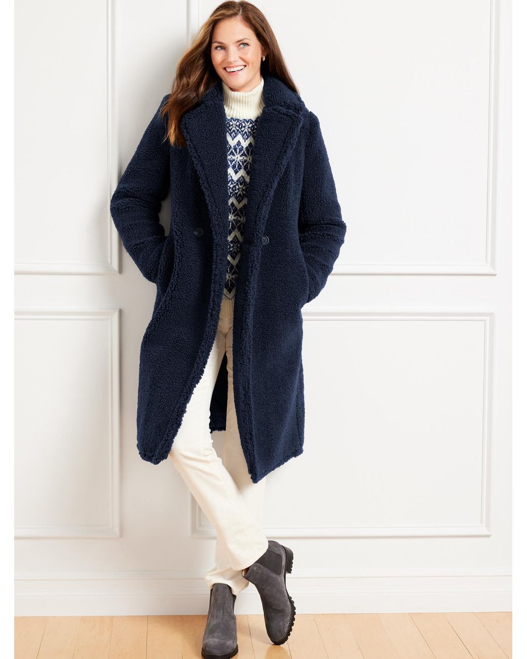 Talbots Sherpa Teddy Coat in Blue | Lyst UK