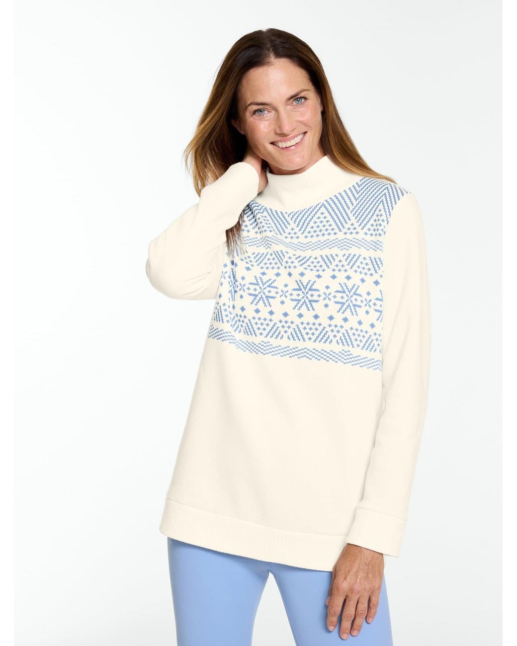 Talbots White Cozy Fleece Ribbed Mockneck Pullover Sweater