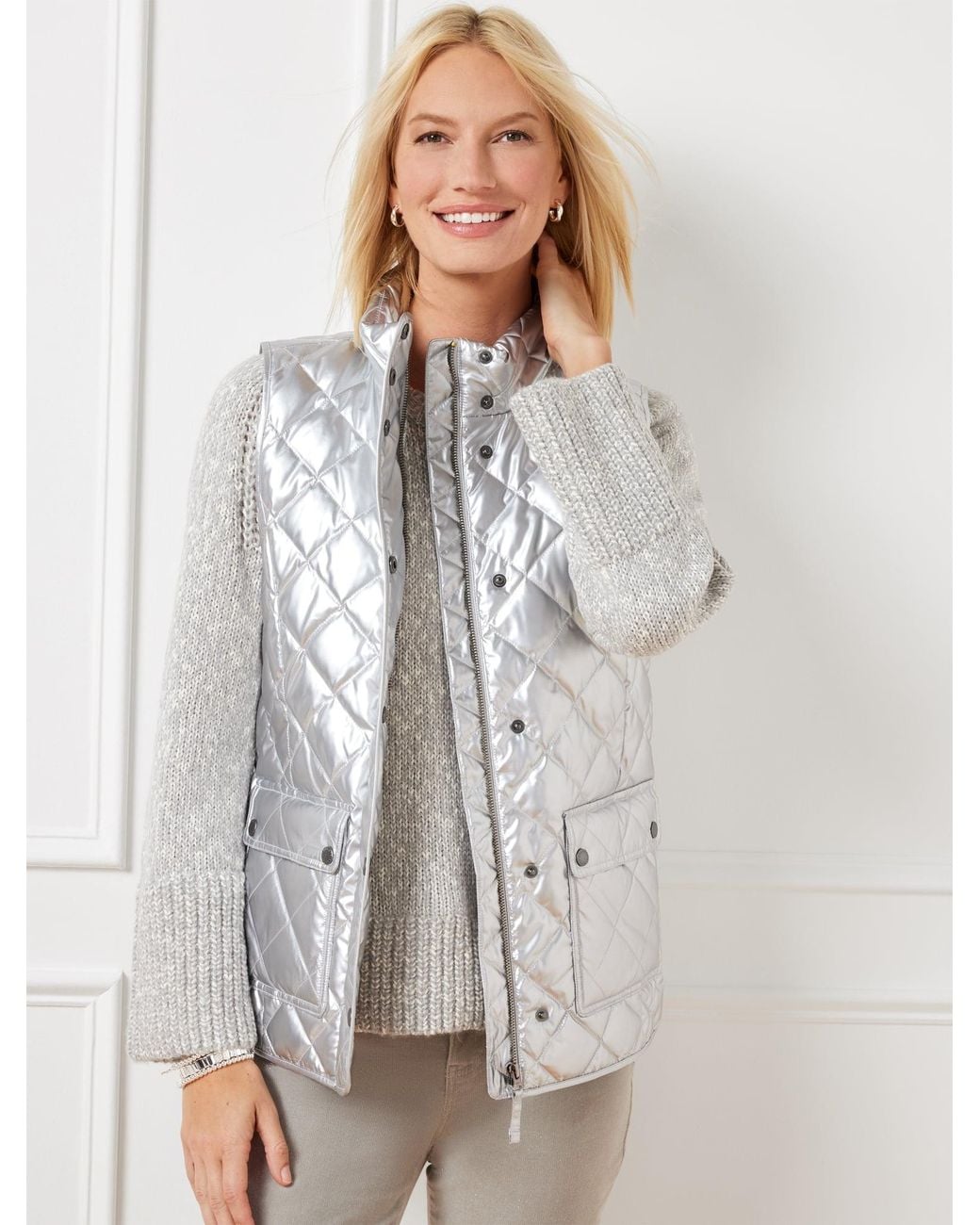 Talbots White Quilted Down Puffer Vest