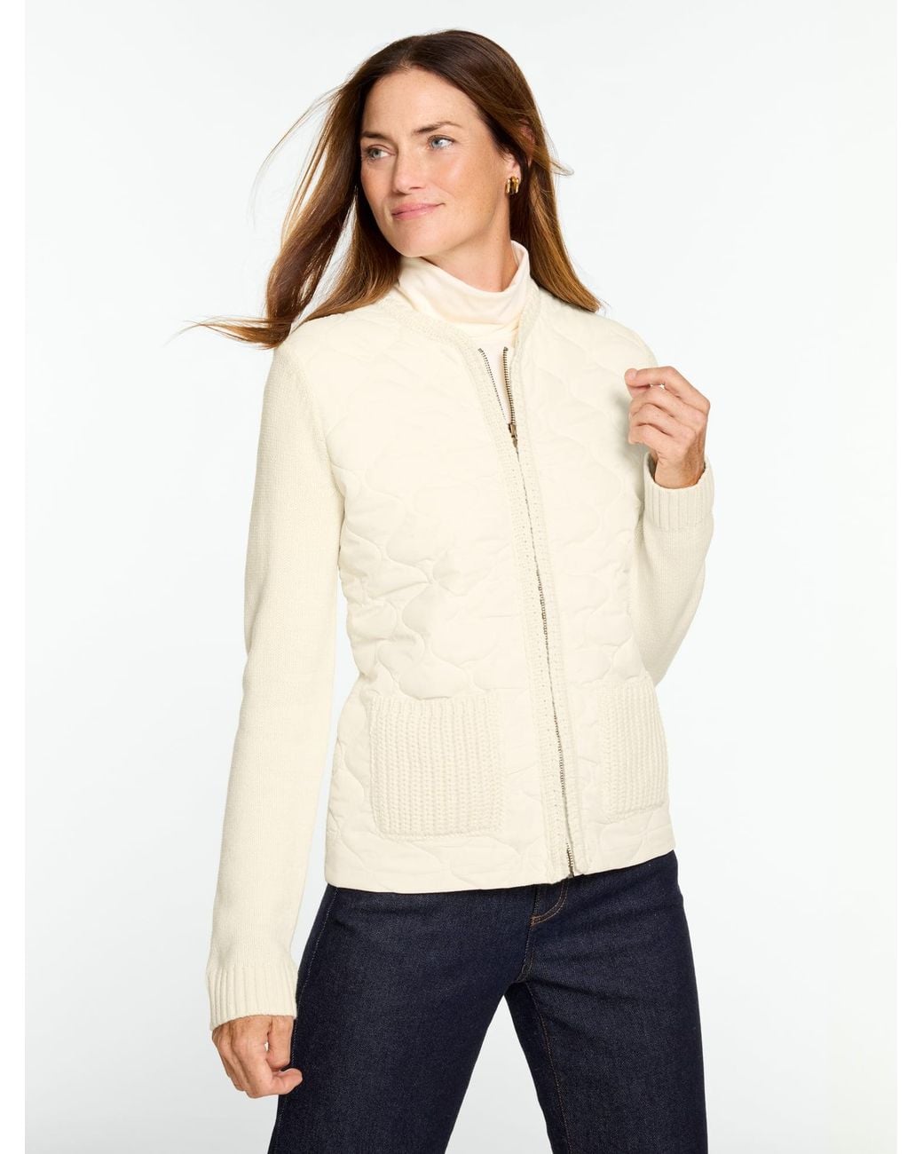 Talbots White Quilted Sweater Jacket