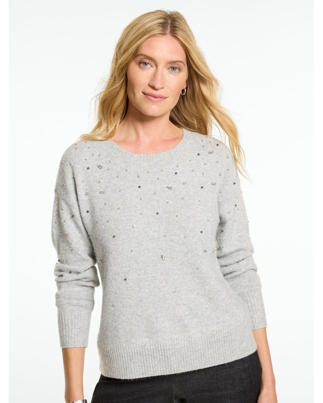 Talbots Gray Embellished Crewneck Sweater