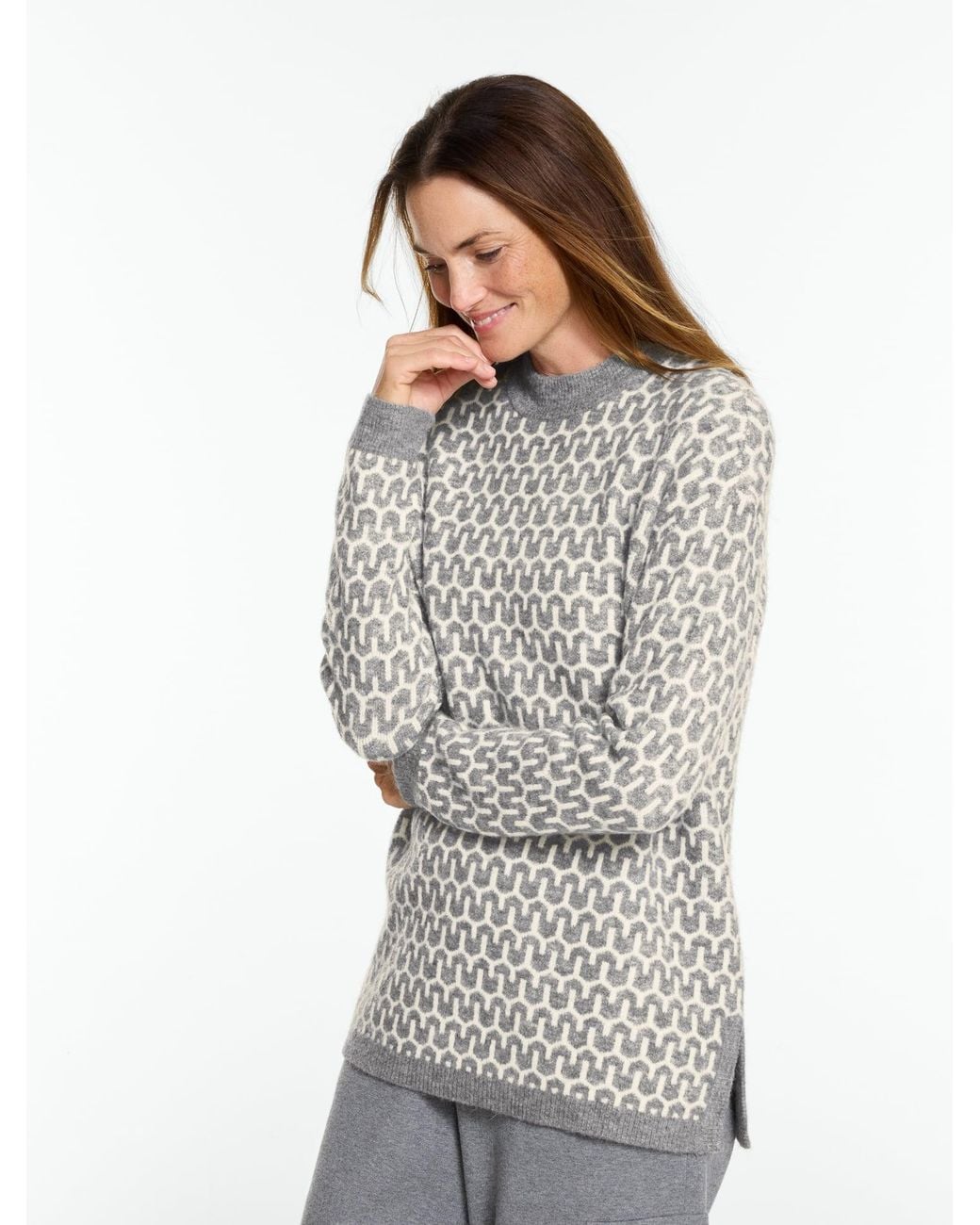 Talbots Gray Geo Knit Crewneck Sweater