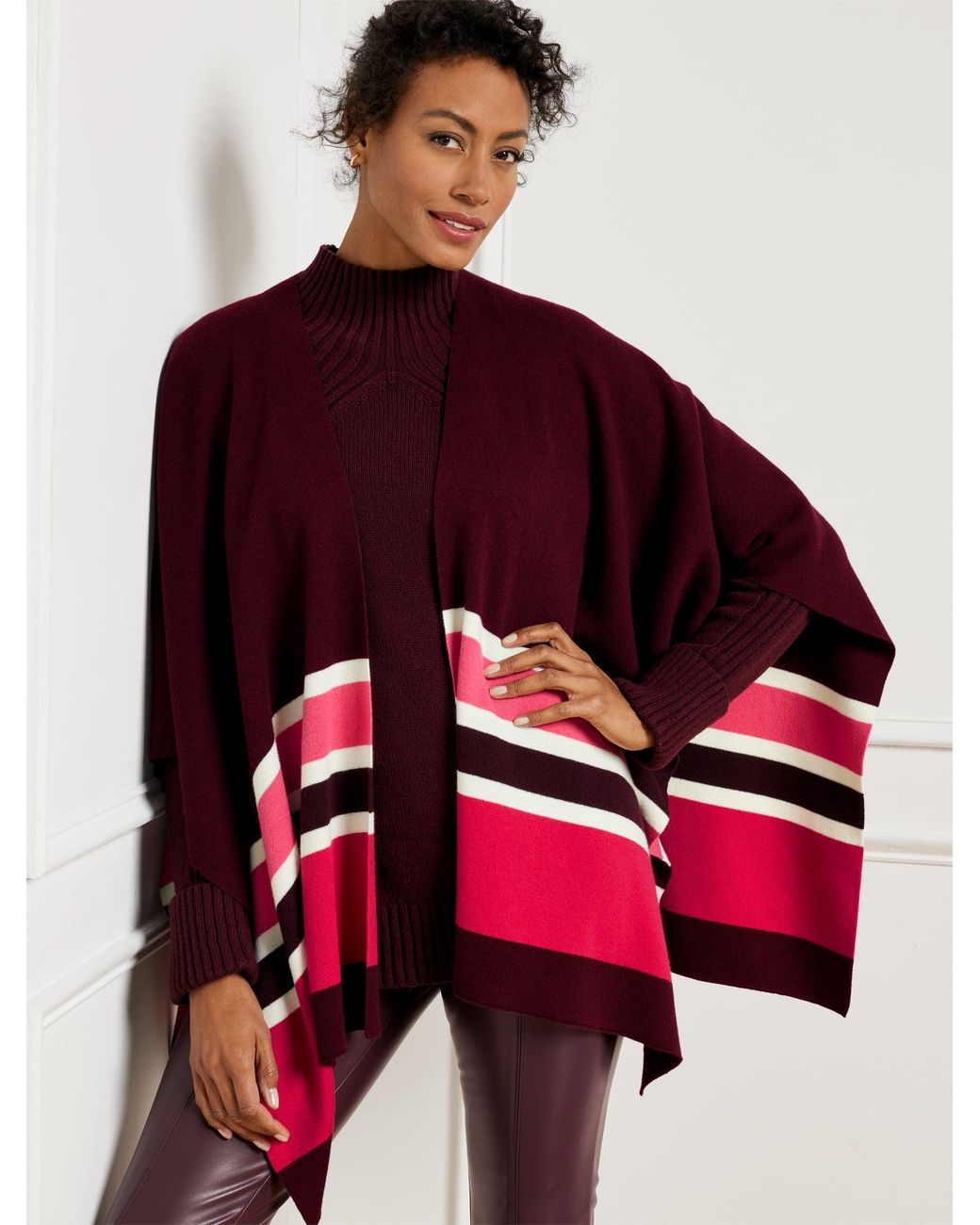 Talbots Red Plus Exclusive Colorblock Knit Ruana