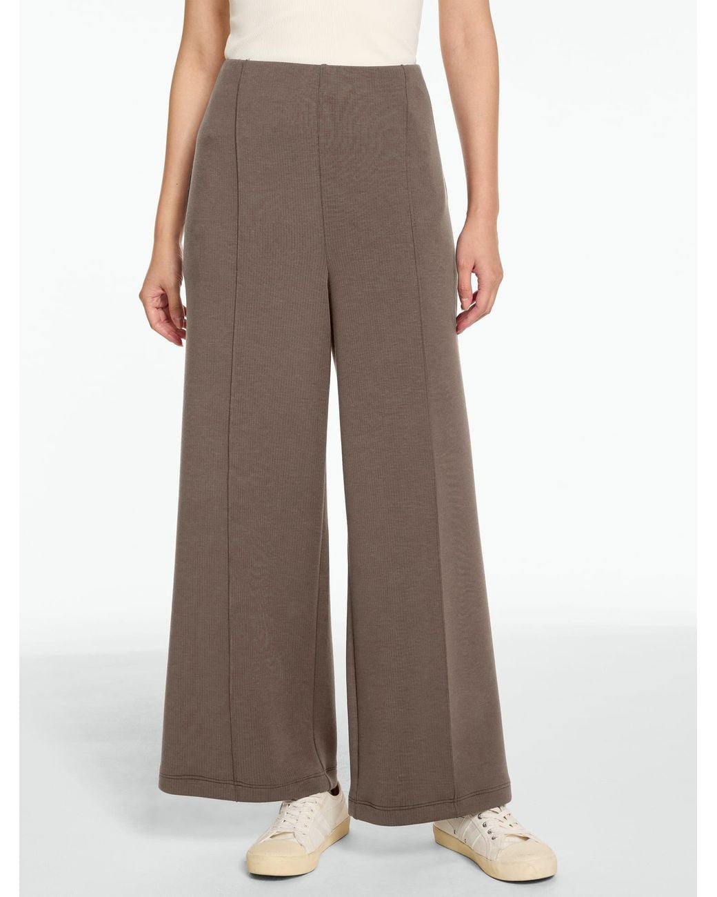 Talbots Brown Airknit Stretch Ribbed High Waist Wide Leg Pants
