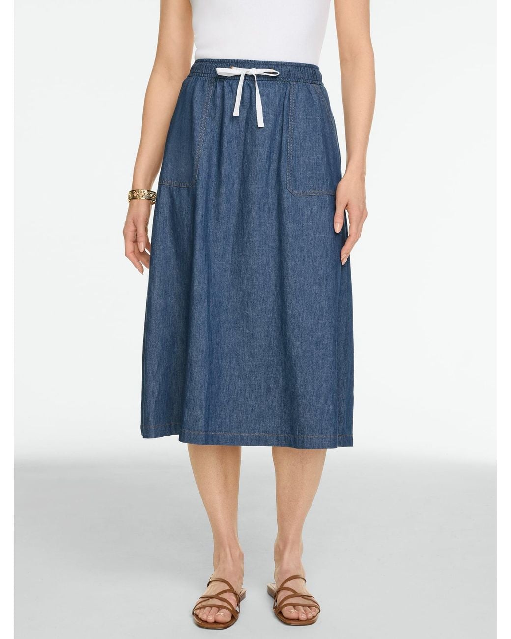 Talbots Blue Flowy Denim Fit & Flare Skirt